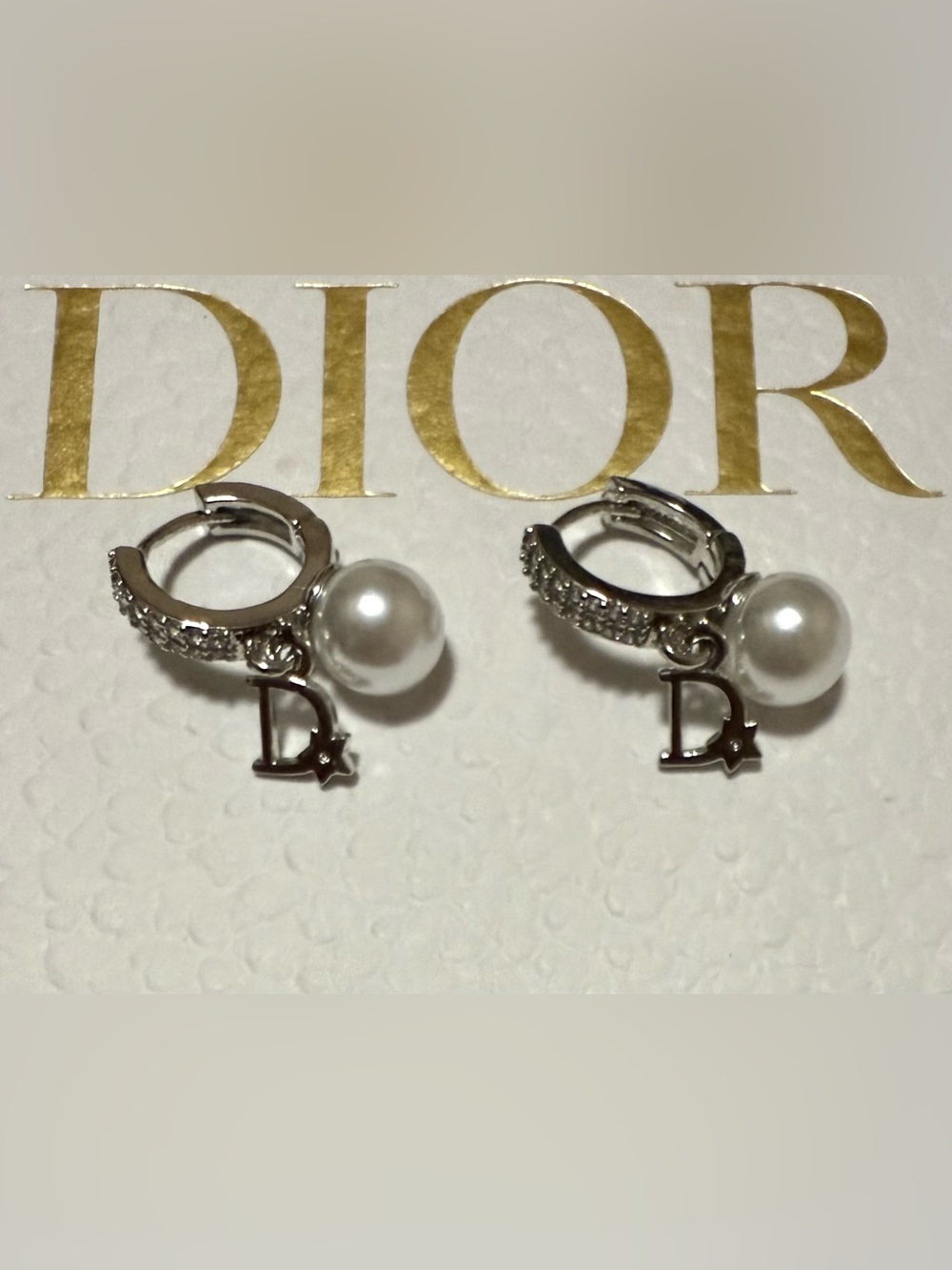 Silver Pearl Hoop Earrings with 'D' Charm